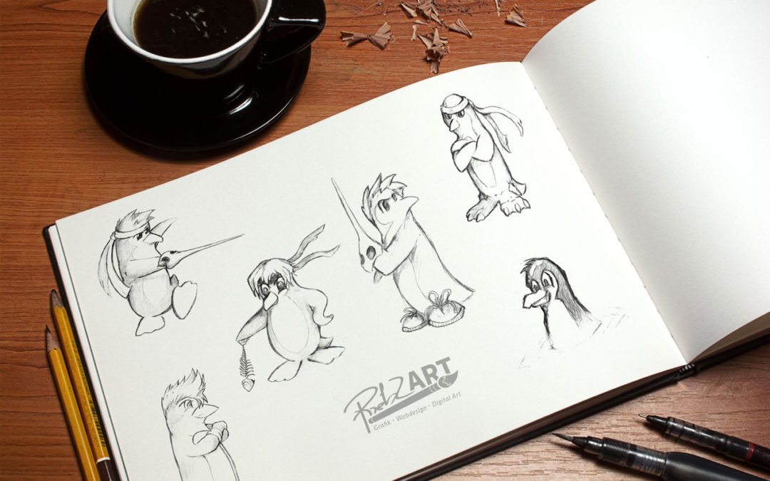 Charakter-Konzeptzeichnung für „Pingu Quest“