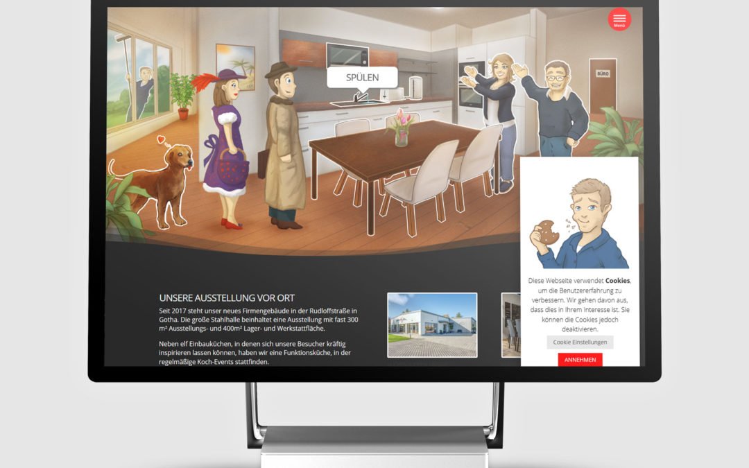 Webseite mit Illustrationen: Küchen & Ideen aus Gotha